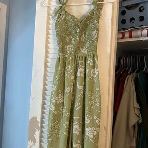 Green Floral Smocked Dress